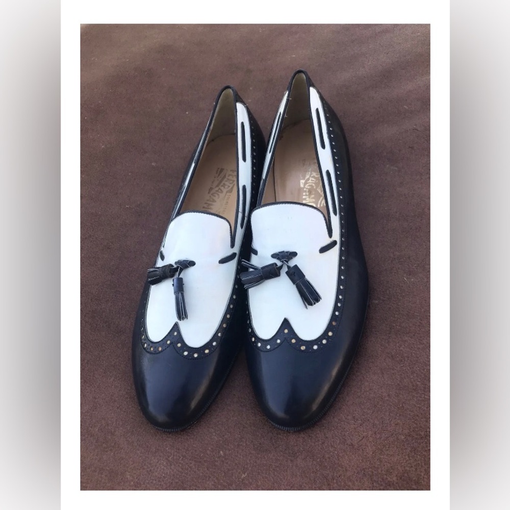 Salvatore Ferragamo Mens Shoes Slip-on Loafers 9-10 (10.5 EU) Black&white